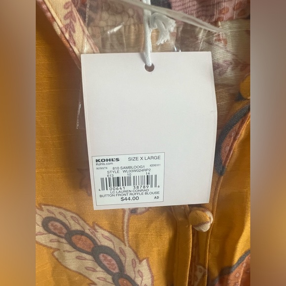 NWT Lauren Conrad Button Front Ruffle Blouse….XL…Orange color floral print - Picture 5 of 9